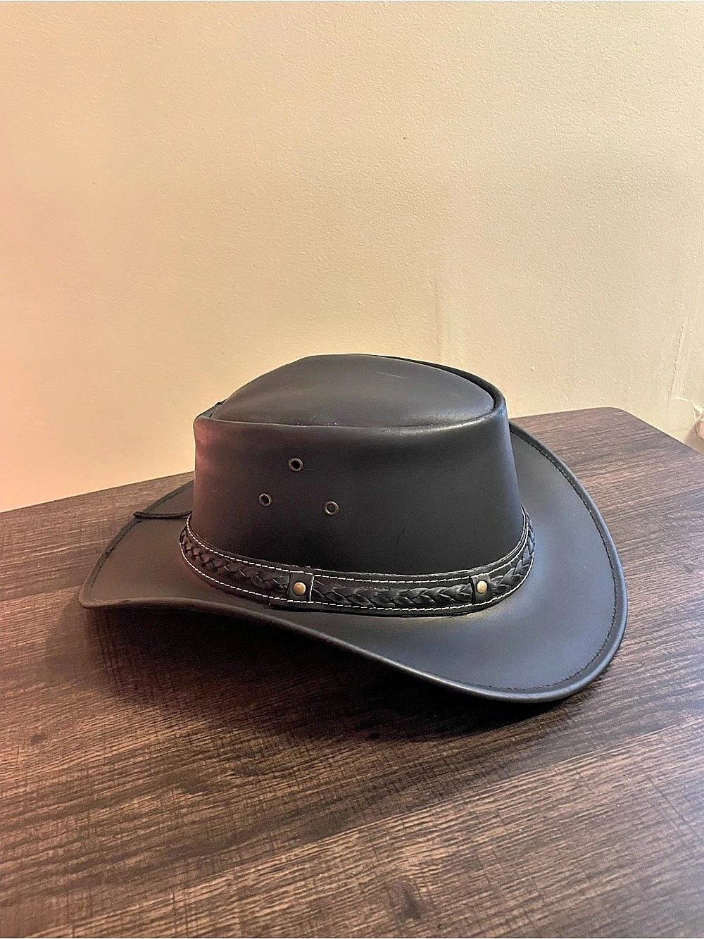 Conner Hats Buffalo Leather Down Under Aussie Cowboy Hat Black Like New
